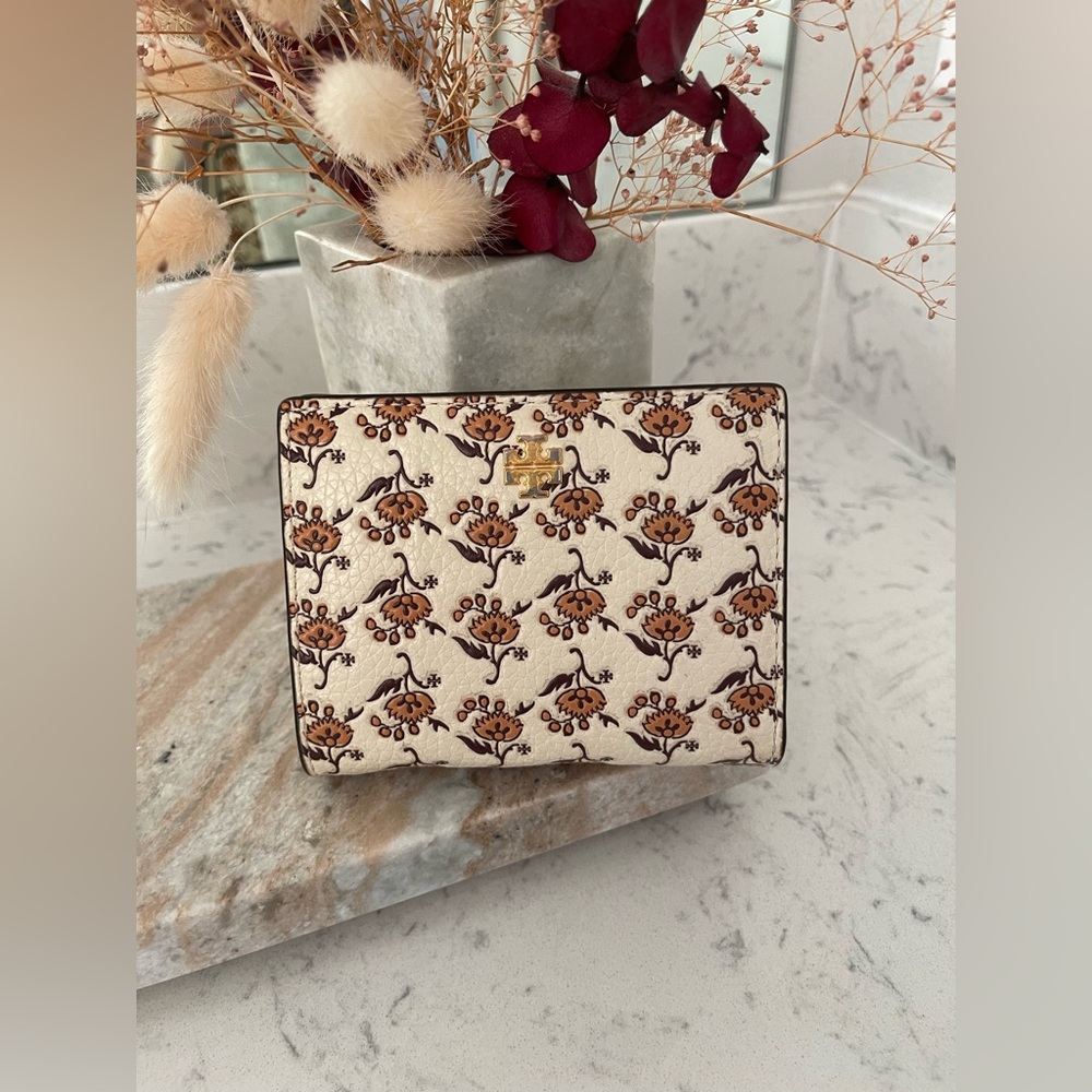 Tory Burch Cream and Brown Floral Wallet